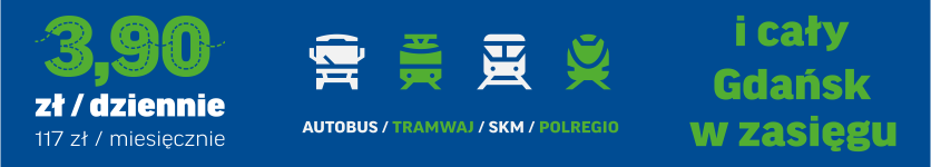 Baner akcji jeden bilet na cały Gdańsk za 3,90 zł dziennie